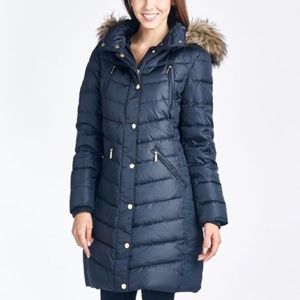 MICHAEL Michae Kors Navy puffer coat fur hood S